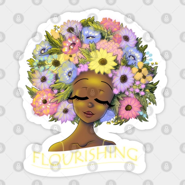 African American Woman and Flowery Hair with a Glow Sticker by treasured-gift